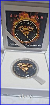 2016 Canada 1 oz SUPERMAN fire Canadian Maple Leaf $5 Silver Coin