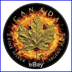 2016 Canada 1 oz Silver BURNING MAPLE Leaf Coin 24k Black Ruthenium