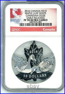 2016 Canada $10 Maple Leaf Geese NGC PF70 Early Releases Silver Coin JV561