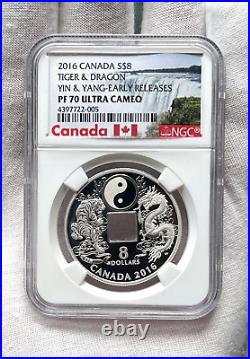 2016 Canada $8 Tiger & Dragon, Yin & Yang Proof Silver Coin NGC PF70 Ultra Cameo