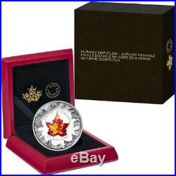 2016 Canada Autumn Radiance Murano Glass Maple Leaf 5 oz Silver Coin 1921