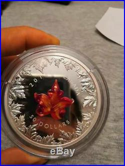 2016 Canada Autumn Radiance Murano Glass Maple Leaf 5 oz Silver Coin 1924