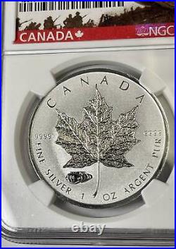2016 Canada Maple Leaf. 9999 Silver $5 NGC PF-69 First Day of Issue WWI Mark-V T
