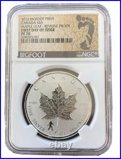 2016 Canda $5 Silver Maple Leaf Bigfoot Privy NGC PF70 First Day of Issue