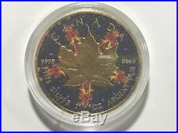 2017 1oz Ounce Canadian Silver Maple Blue Kaleidoscope Colorized 24k Gilded Coin