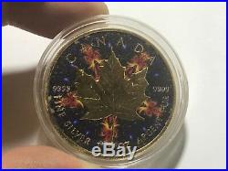 2017 1oz Ounce Canadian Silver Maple Blue Kaleidoscope Colorized 24k Gilded Coin