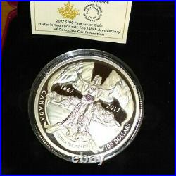 2017 Canada 10 Oz Silver Proof $100 Coin Wyon Box & COA