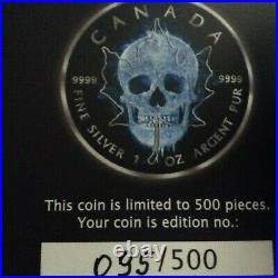 2017 Canada ICE SKULL Maple Leaf Ruthenium & Colorized 1 Oz. 9999 Silver Coin