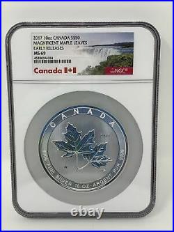 2017 Canada Magnificent Maple Leaves $50 10 oz. 9999 Silver Coin NGC MS 69