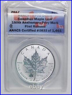 2017 Canada Maple Leaf Canada 150 Privy S $5 Reverse Proof Anacs Rp70 Fr 0056