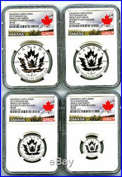 2017 Canada Silver 150th Anniv Ngc Pf70 Reverse Proof Maple Leaf 4 Coin Set Fr