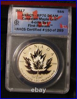 2017 Canada Silver Maple Leaf 4 Coin Set. Anacs Rp70 Dcam