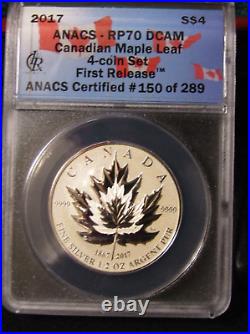 2017 Canada Silver Maple Leaf 4 Coin Set. Anacs Rp70 Dcam