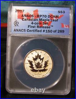 2017 Canada Silver Maple Leaf 4 Coin Set. Anacs Rp70 Dcam