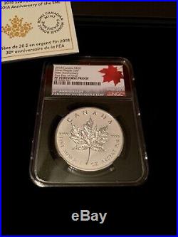 2018 $20 Canada 1 oz Reverse Proof Silver Maple Leaf PF70 Free Display box