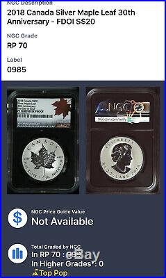 2018 $20 Canada 1 oz Reverse Proof Silver Maple Leaf PF70 Free Display box