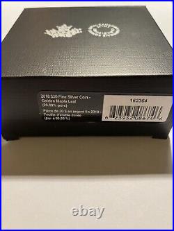 2018 $30 2 Oz Fine Silver Golden Maple Leaf. 9999 18Kt Gold 1g Box & COA Canada