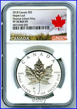 2018 $5 Canada 1oz Silver Maple Leaf Ngc Pf70 Edison Privy Reverse Proof Pop9