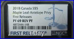 2018 $5 Canada Silver Maple Leaf Ngc Pf69 Antelope Privy Rev Proof First Release