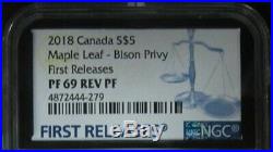 2018 $5 Canada Silver Maple Leaf Ngc Pf69 Bison Buffalo Privy Rev Proof Fr Retro