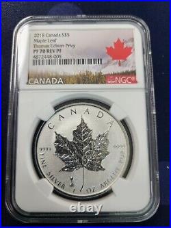 2018 $5 Canada Silver Maple Leaf Thomas Edison Bulb Privy NGC Rev PF70 POP 9