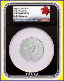 2018 Canada 3 oz Silver Coin 30th Anniversary Maple NGC 70 RV PF 1st Day Box COA