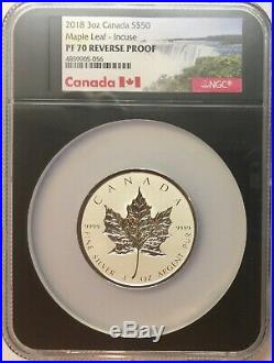 2018 Canada $50 Silver Maple Leaf Incuse 3 oz. NGC PF70