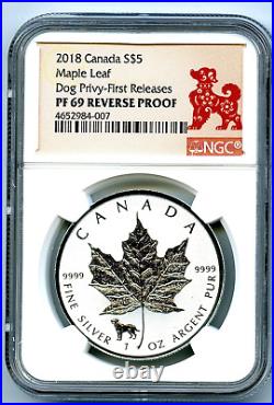 2018 Canada Coin Silver Maple Leaf Reverse Proof Year of the Dog Privy FIRST RE