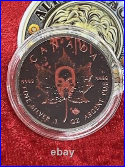 2018 Canada Maple Blood Skull Ruthenium Colorized 1 oz. 999 Silver Only 200