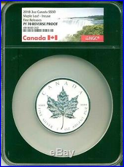 2018 Canada S$50 3 Oz. Silver Maple Leaf Incuse Design FR NGC PF70 Reverse Proof