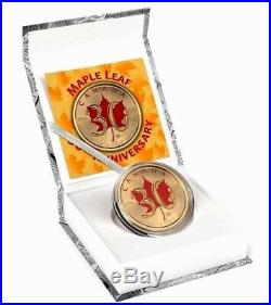 2018 Canadian Maple Leaf 30 Years Edition 1 Oz. 9999 Colored Gilded Silver Coin