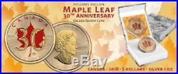 2018 Canadian Maple Leaf 30 Years Edition 1 Oz. 9999 Colored Gilded Silver Coin