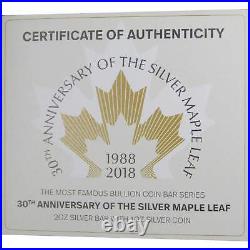 2018 Canadian Maple Leaf 30th Anniversary 3 oz Silver Coin & Bar Set