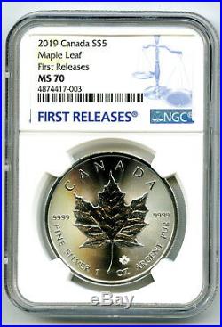 2019 $5 Canada 1 Oz Silver Maple Leaf Ngc Ms70 Rare First Releases Blue Label