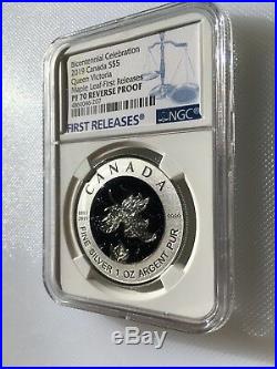 2019 $5 Canada 1oz Silver Maple Leaf Ngc Pf70 Victoria Blue Rhodium Rev Proof Fr