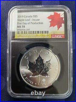 2019 $5 Canada Silver Maple Leaf Incuse Design -NGC MS70 First Day of Production
