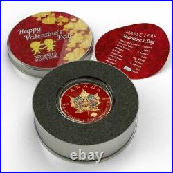 2019 Canada $5 Maple Leaf Valentine's Day Bejeweled 1 Oz. 999 Silver Coin In Tin