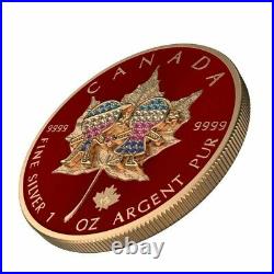 2019 Canada $5 Maple Leaf Valentine's Day Bejeweled 1 Oz. 999 Silver Coin In Tin