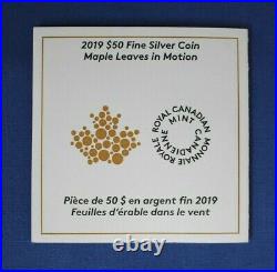 2019 Canada 5oz Silver $50 coin Maple Leaves in Motion in Case with COA