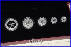 2019 Canada Silver Proof Maple Leaf 5 coin set in case with COP. + Outer Box