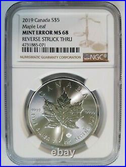 2019 Canadian Silver Maple Leaf NGC MS 68 Struck Thru Mint Error Strike Through
