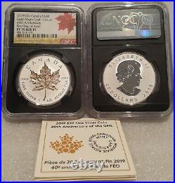 2019 Gold Maple Leaf Incuse $20 1OZ Silver Coin NGC PF70 1st Day Issue & RCM COA