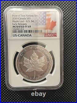 2019 S5$ Canada Maple Leaf Pride of Two Nations 1 oz Silver NGC ER Modified PF69