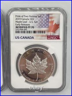 2019 W Pride Of Two Nations Set, USA Eagle Canada Maple Leaf. 999 Silver #sc81