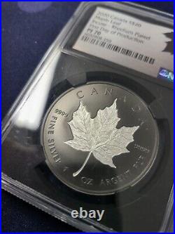 2020 $20 Canada Silver Maple Incuse Rhodium NGC PF70 FDOP with CoA