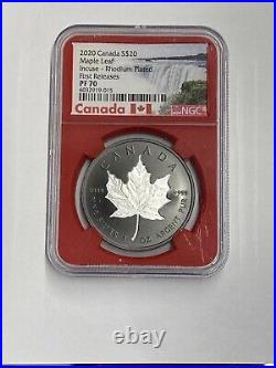 2020 CANADA $20 Silver MAPLE LEAF INCUSE RHODIUM NGC PF70 PR70 First Release Red
