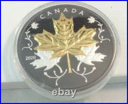 2020 CANADA $50 5 Oz. 999 Silver Coin with Rhodium Maple Leaves in Motion 1000