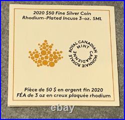 2020 CANADA $50 MAPLE LEAF INCUSE RHODIUM PLATED 3 Oz NGC PF70 FDOI