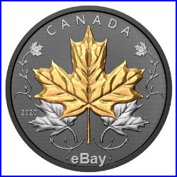 2020 Canada 5 oz. Pure Silver Coin with Rhodium Maple Leaves in Motion
