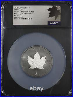 2020 Canada $50 Silver Maple Leaf Incuse Rhodium Overlay NGC PF-70 FDOP